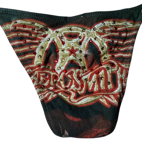 Betty Bangs Red & Black Dream On Aerosmith Rhinestone Cheeky Bikini Bottom - Picture 6 of 13